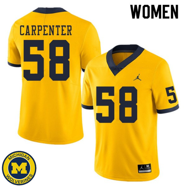 Women's University of Michigan #58 Zach Carpenter Yellow Fashion Jersey